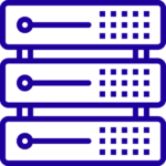 Three green servers with indicator lights and ventilation slots, arranged vertically.